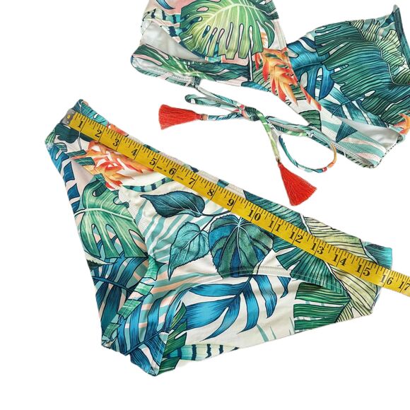 Vince Camuto Bikini Set Medium M Leaf Pattern Halter Tassel Tropical - Picture 12 of 12